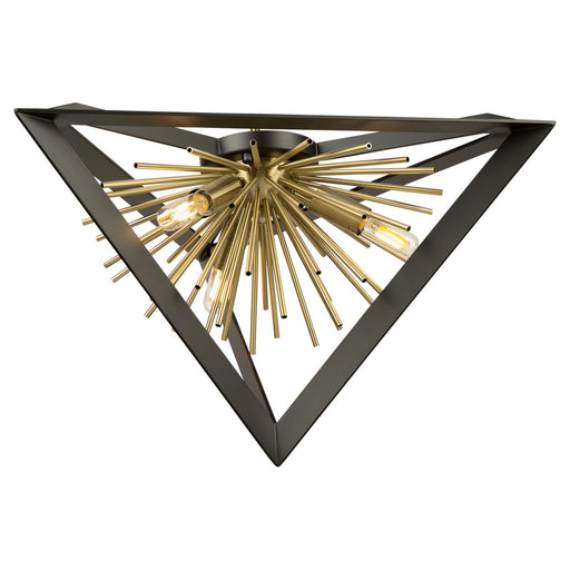 Artcraft - AC11442 - Three Light Flush Mount - Sunburst - Matte Black & Satin Brass