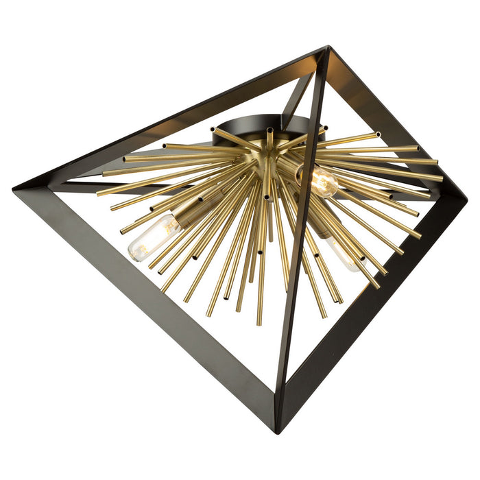 Artcraft - AC11442 - Three Light Flush Mount - Sunburst - Matte Black & Satin Brass