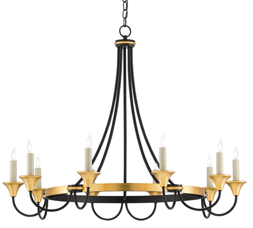 Currey and Company - 9000-0474 - Ten Light Chandelier - Hanlon - Washed Black/Contemporary Gold Leaf