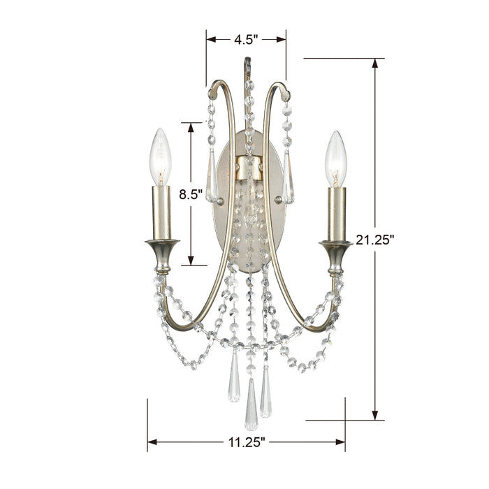 Crystorama - ARC-1902-SA-CL-MWP - Two Light Wall Sconce - Arcadia - Antique Silver