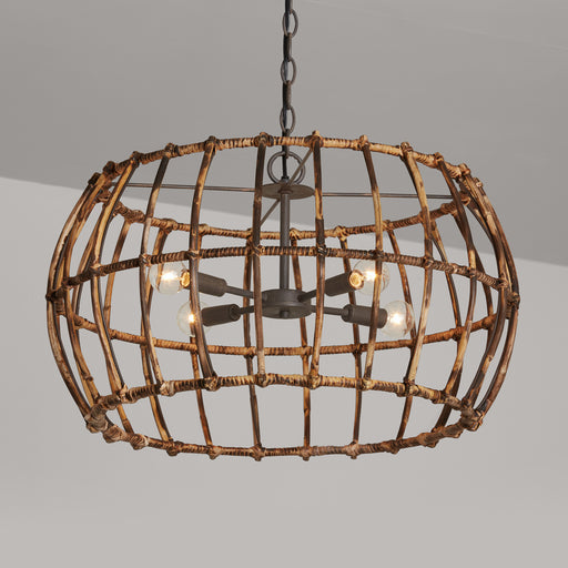 Capital Lighting - 335742BY - Four Light Pendant - Sanibel - Blazed Rattan and Nordic Grey