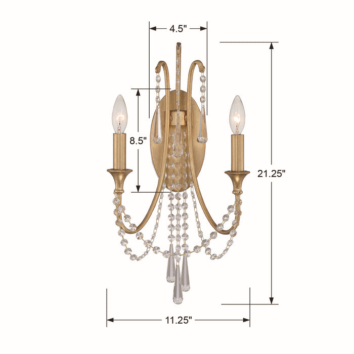 Crystorama - ARC-1902-GA-CL-MWP - Two Light Wall Sconce - Arcadia - Antique Gold