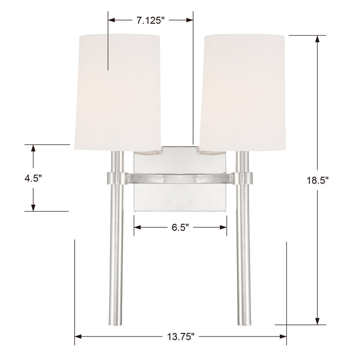 Crystorama - BRO-452-PN - Two Light Wall Sconce - Bromley - Polished Nickel