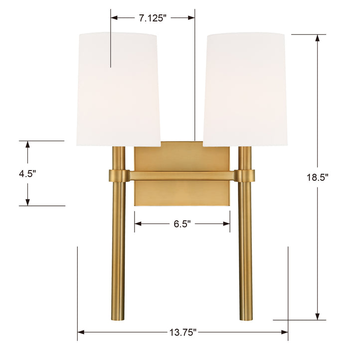 Crystorama - BRO-452-VG - Two Light Wall Sconce - Bromley - Vibrant Gold