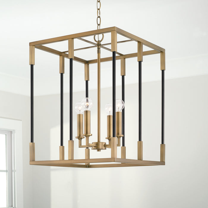 Capital Lighting - 544742AB - Four Light Foyer Pendant - Bleeker - Aged Brass and Black