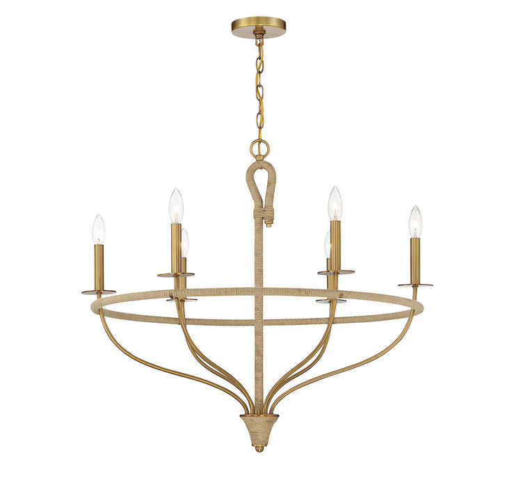 Savoy House - 1-1823-6-320 - Six Light Chandelier - Charter - Warm Brass and Rope