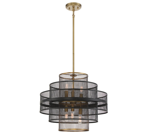 Savoy House - 7-1927-6-143 - Six Light Pendant - Kelvin - Matte Black with Warm Brass Accents