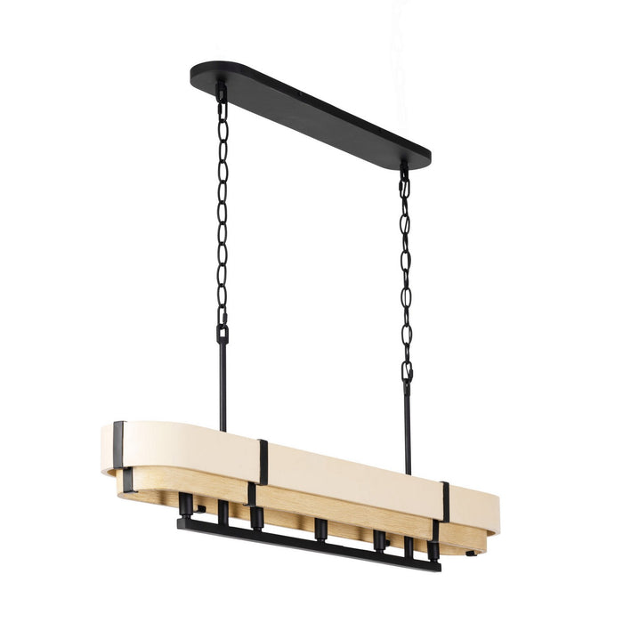 Varaluz - 389N05MBHN - Five Light Linear Pendant - Blonde Moment - Matte Black/Honey/Medium Oak