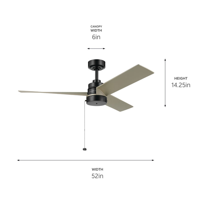 Kichler - 300375SBK - 52"Ceiling Fan - Spyn Lite - Satin Black