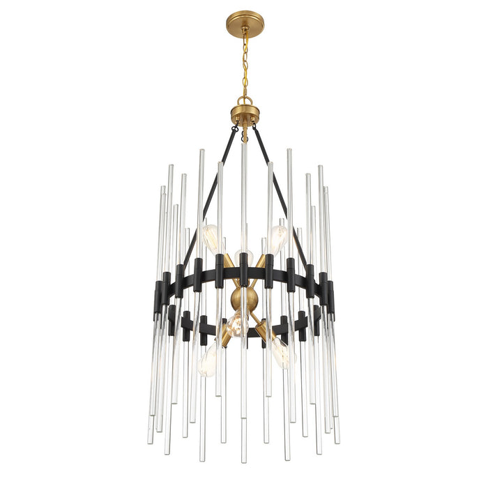 Savoy House - 3-1936-6-143 - Six Light Pendant - Santiago - Matte Black with Warm Brass Accents