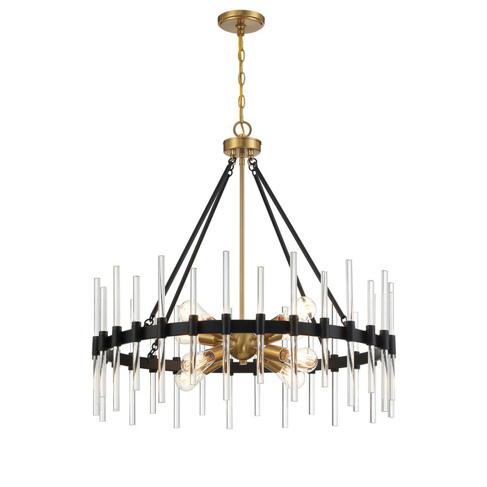 Savoy House - 7-1937-8-143 - Eight Light Pendant - Santiago - Matte Black with Warm Brass Accents