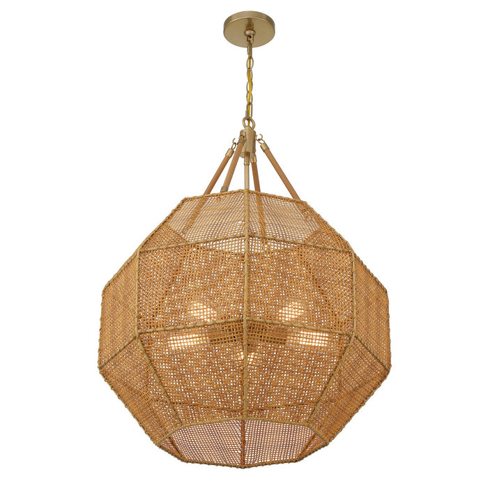 Savoy House - 7-5106-5-177 - Five Light Pendant - Selby - Burnished Brass and Rattan