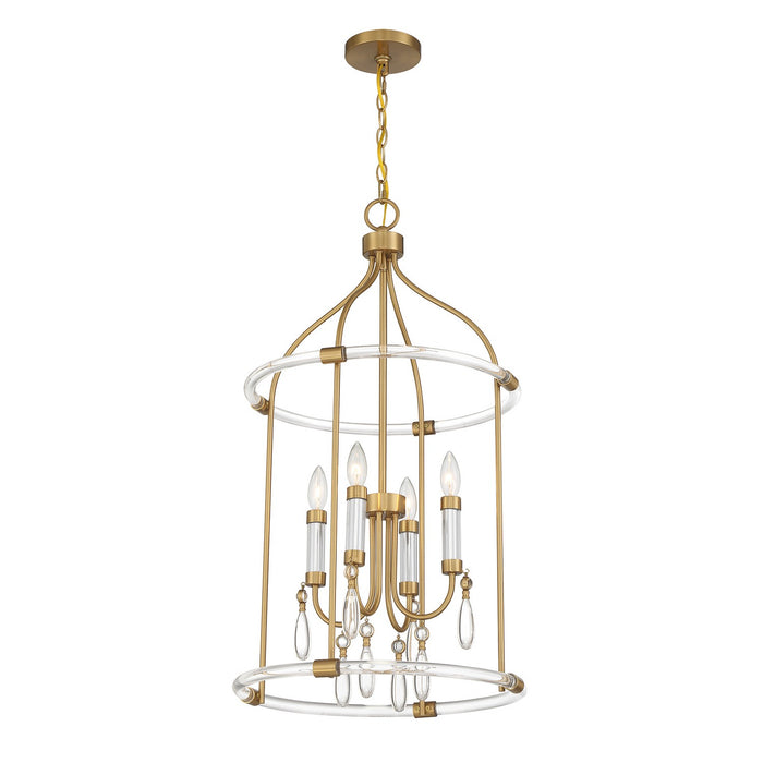 Savoy House - 7-7714-4-195 - Four Light Pendant - Mayfair - Warm Brass and Chrome