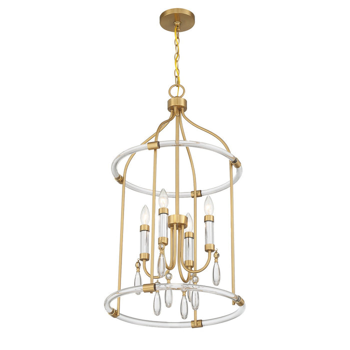 Savoy House - 7-7714-4-195 - Four Light Pendant - Mayfair - Warm Brass and Chrome