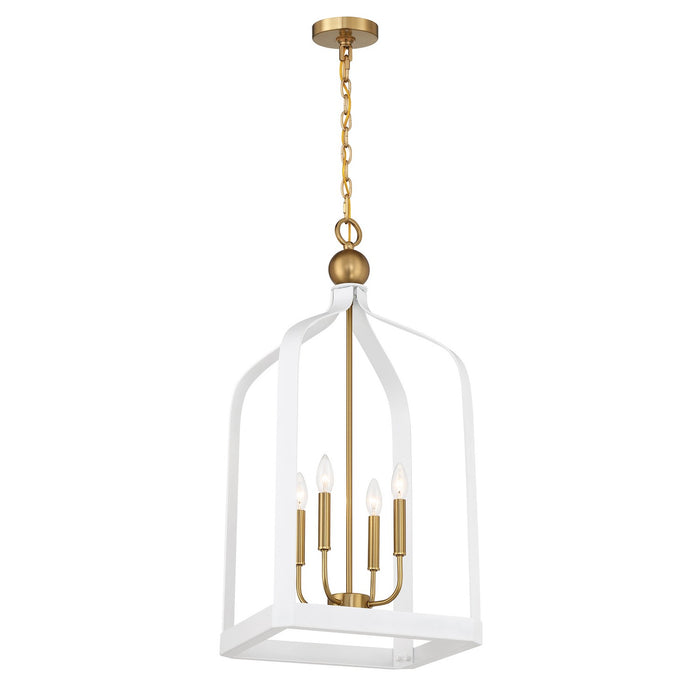 Savoy House - 7-7802-4-142 - Four Light Pendant - Sheffield - White with Warm Brass Accents