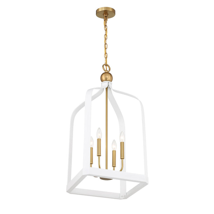 Savoy House - 7-7802-4-142 - Four Light Pendant - Sheffield - White with Warm Brass Accents