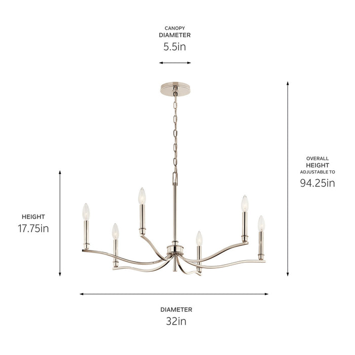 Kichler - 52695PN - Six Light Chandelier - Malene - Polished Nickel