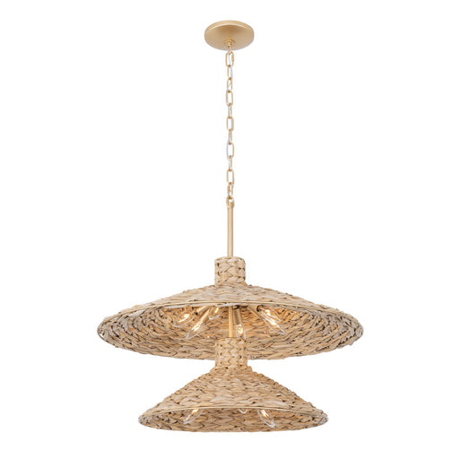 Varaluz - 502P09FGN - Nine Light Pendant - Hilton Head - French Gold/Natural Seagrass