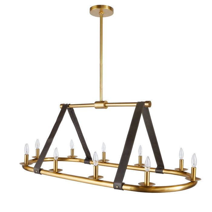 Arteriors - DRI02 - Ten Light Linear Chandelier - Englewood - Antique Brass/Moss